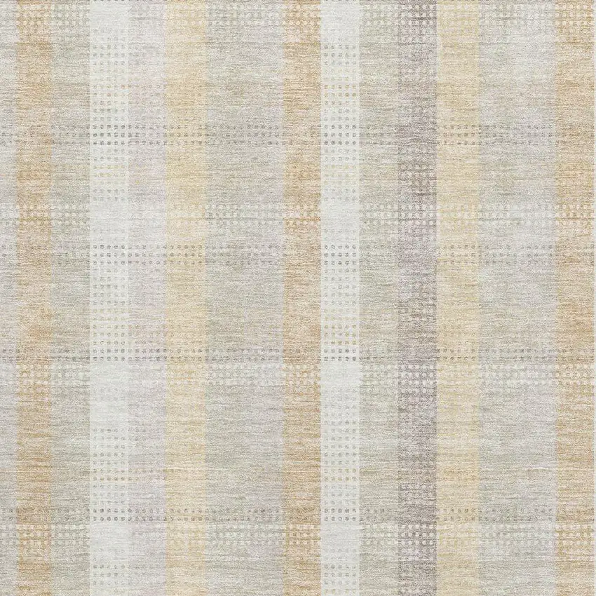 Ivory Beige And Gray Plaid Washable Area Rug With UV Protection Photo 2