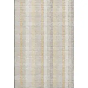 Photo of Ivory Beige And Gray Plaid Washable Area Rug With UV Protection