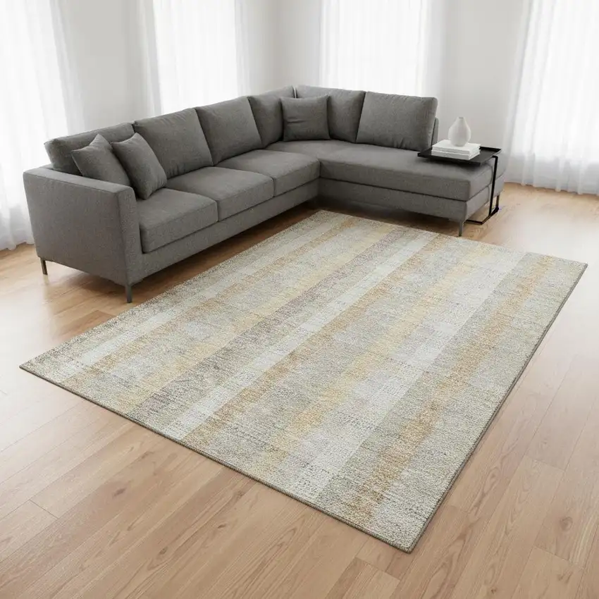 Ivory Beige And Gray Plaid Washable Area Rug With UV Protection Photo 2