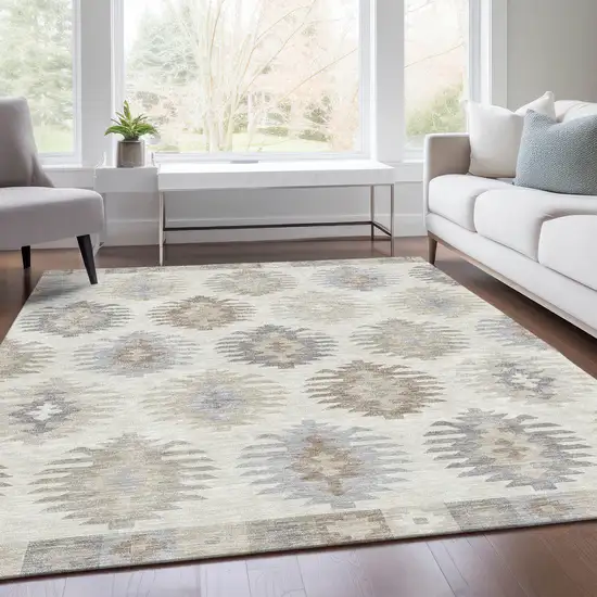 Ivory Beige And Gray Southwestern Washable Area Rug With UV Protection Photo 5