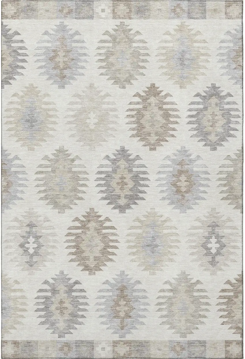 Ivory Beige And Gray Southwestern Washable Area Rug With UV Protection Photo 3