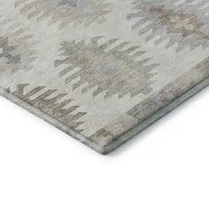 Photo of Ivory Beige And Gray Southwestern Washable Area Rug With UV Protection
