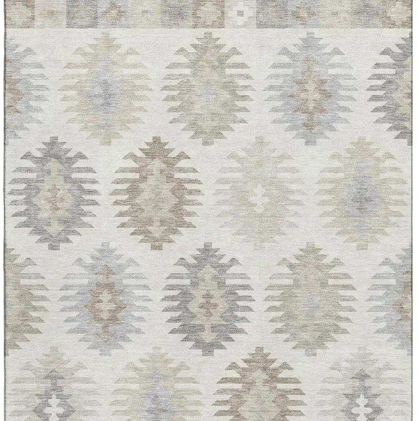 Ivory Beige And Gray Southwestern Washable Area Rug With UV Protection Photo 2