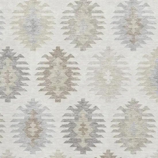 Ivory Beige And Gray Southwestern Washable Area Rug With UV Protection Photo 2