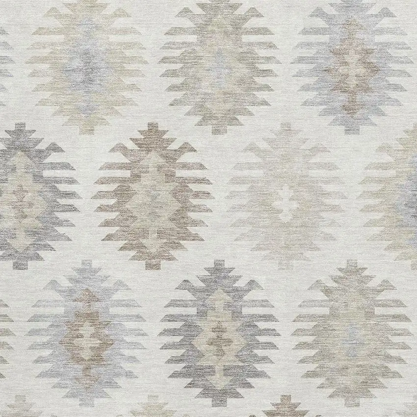 Ivory Beige And Gray Southwestern Washable Area Rug With UV Protection Photo 2