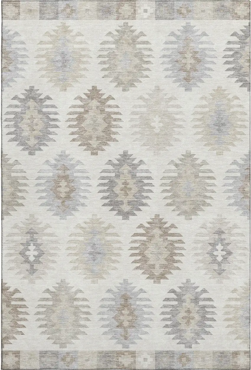Ivory Beige And Gray Southwestern Washable Area Rug With UV Protection Photo 1