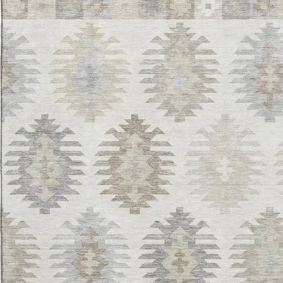 Ivory Beige And Gray Southwestern Washable Area Rug With UV Protection Photo 2