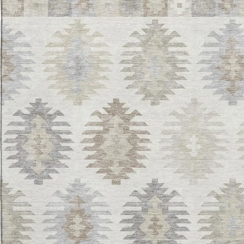 Ivory Beige And Gray Southwestern Washable Area Rug With UV Protection Photo 2