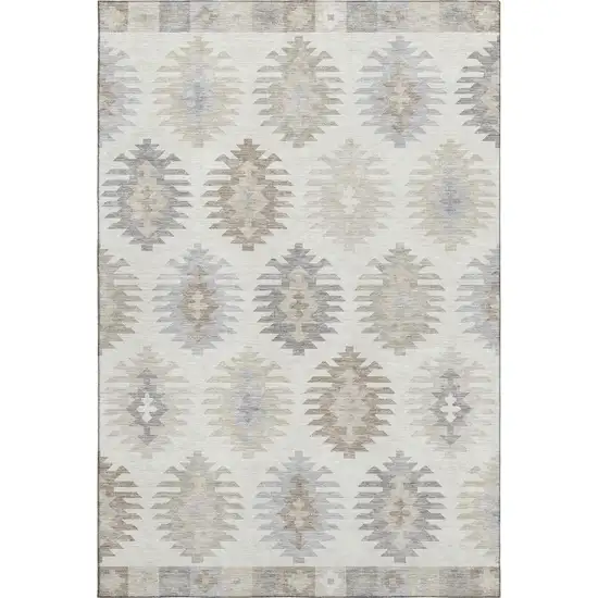 Ivory Beige And Gray Southwestern Washable Area Rug With UV Protection Photo 1