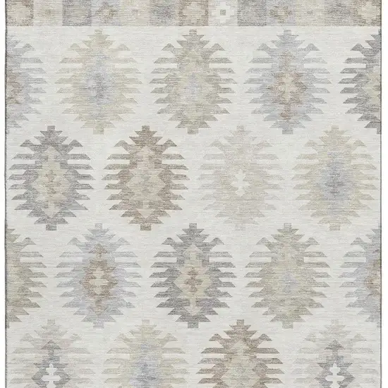 Ivory Beige And Gray Southwestern Washable Area Rug With UV Protection Photo 3