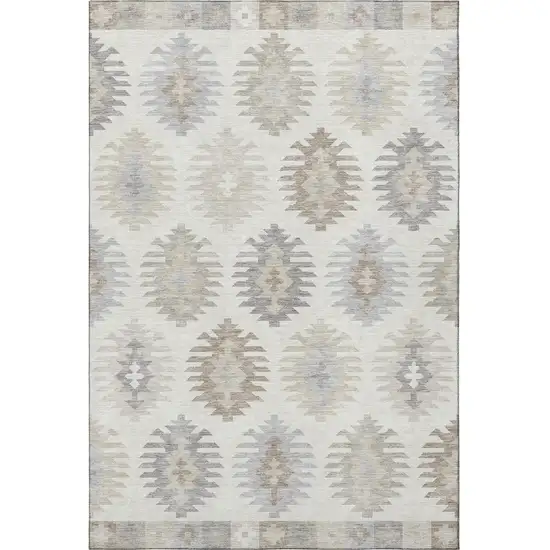 Ivory Beige And Gray Southwestern Washable Area Rug With UV Protection Photo 3