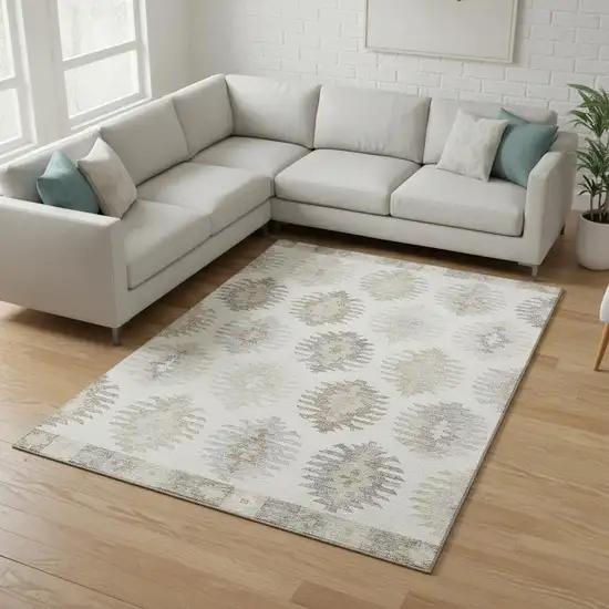 Ivory Beige And Gray Southwestern Washable Area Rug With UV Protection Photo 2