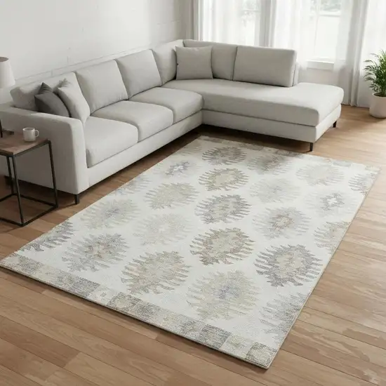 Ivory Beige And Gray Southwestern Washable Area Rug With UV Protection Photo 2