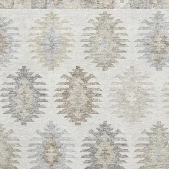 Ivory Beige And Gray Southwestern Washable Area Rug With UV Protection Photo 2