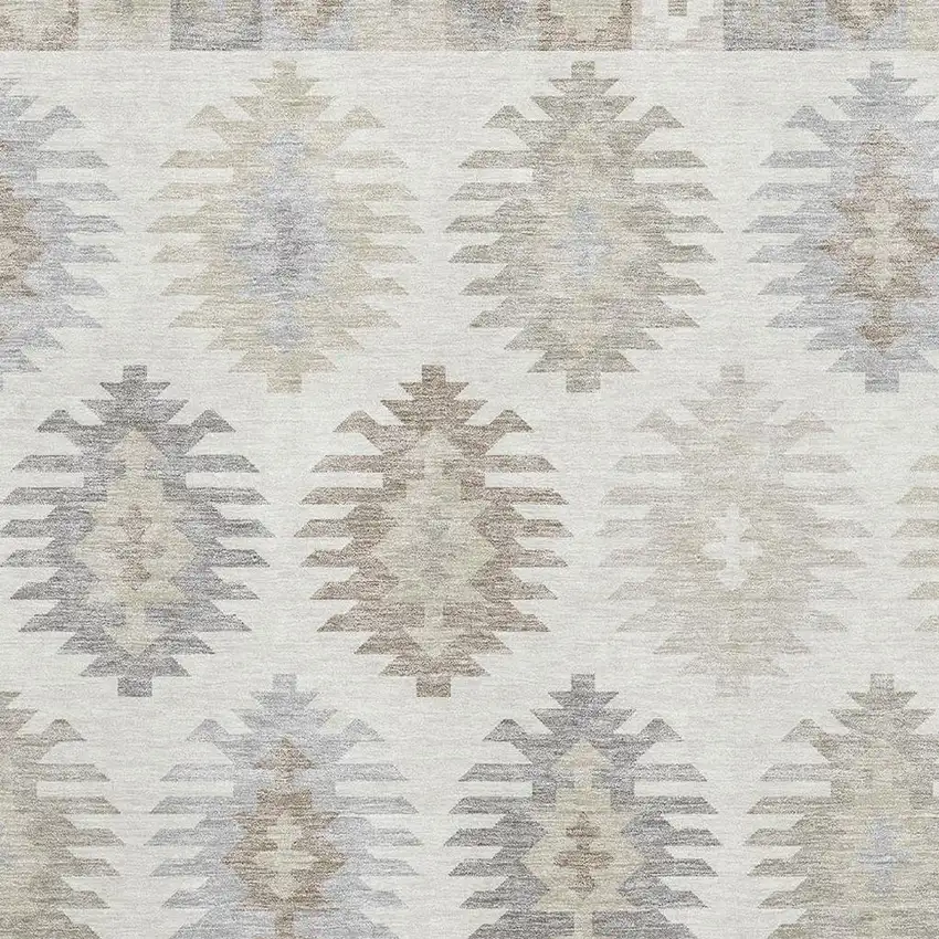 Ivory Beige And Gray Southwestern Washable Area Rug With UV Protection Photo 2