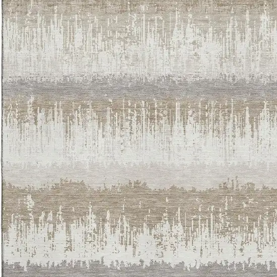 Ivory Beige And Gray Striped Washable Area Rug With UV Protection Photo 3