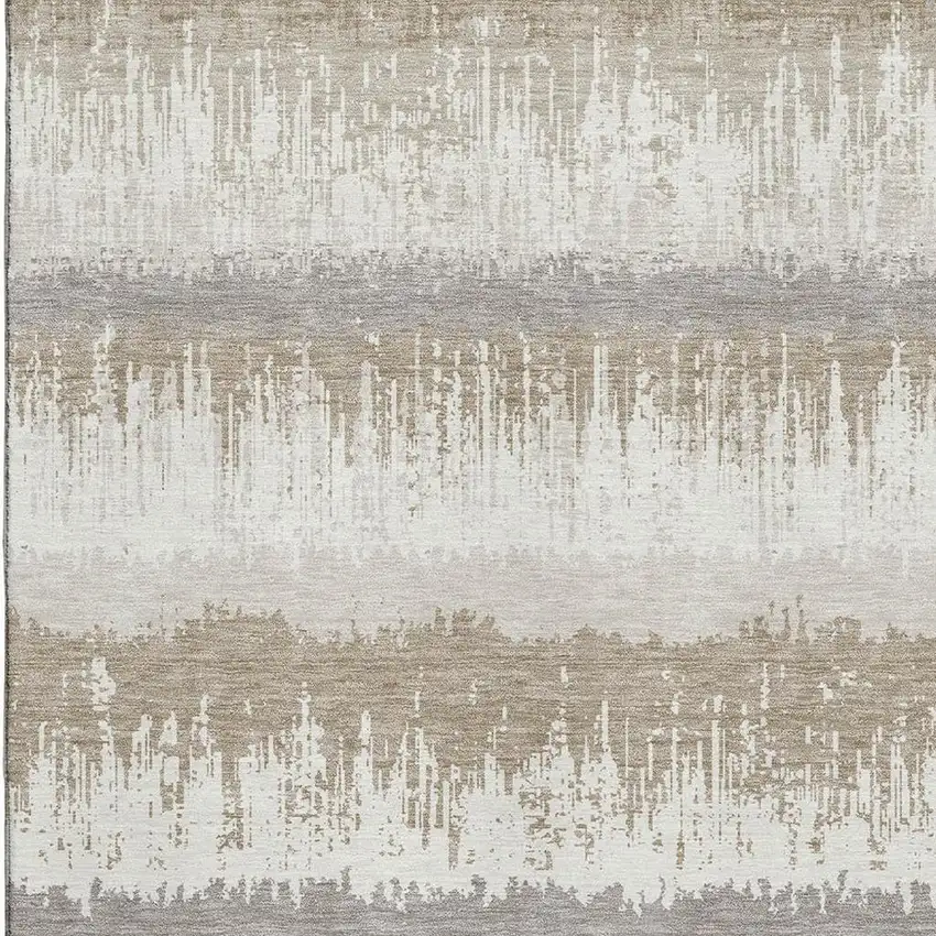 Ivory Beige And Gray Striped Washable Area Rug With UV Protection Photo 3