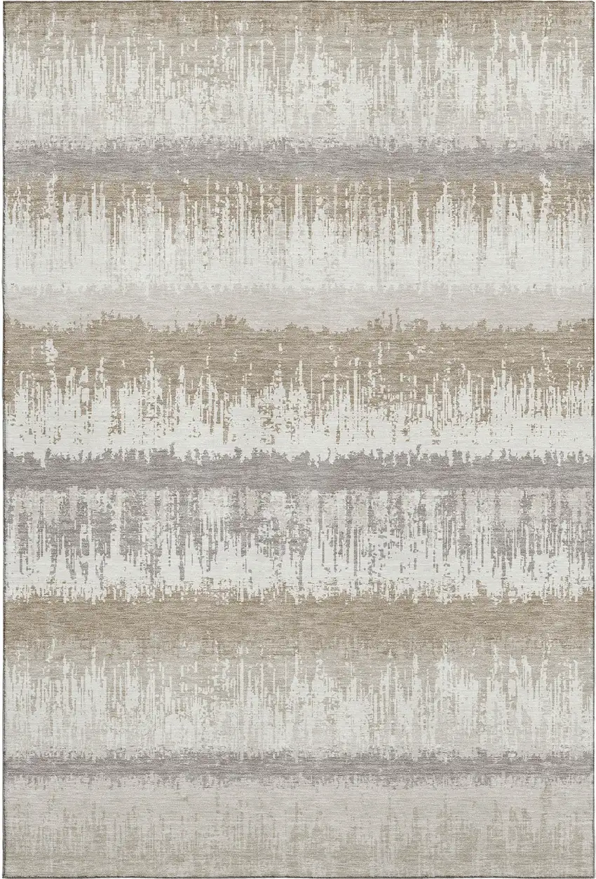 Ivory Beige And Gray Striped Washable Area Rug With UV Protection Photo 3