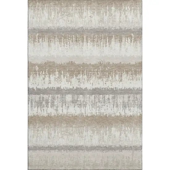 Ivory Beige And Gray Striped Washable Area Rug With UV Protection Photo 3