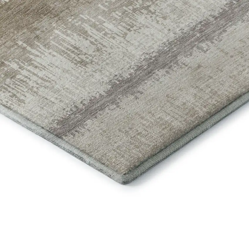 Ivory Beige And Gray Striped Washable Area Rug With UV Protection Photo 5