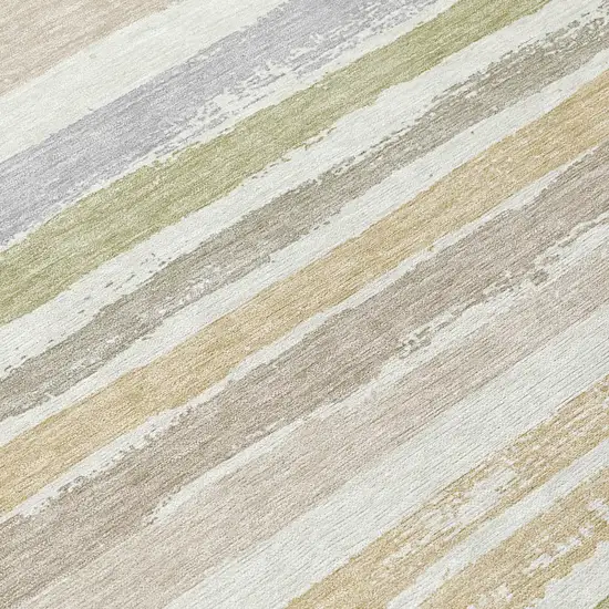 Ivory Beige And Green Striped Washable Indoor Outdoor Area Rug Photo 7