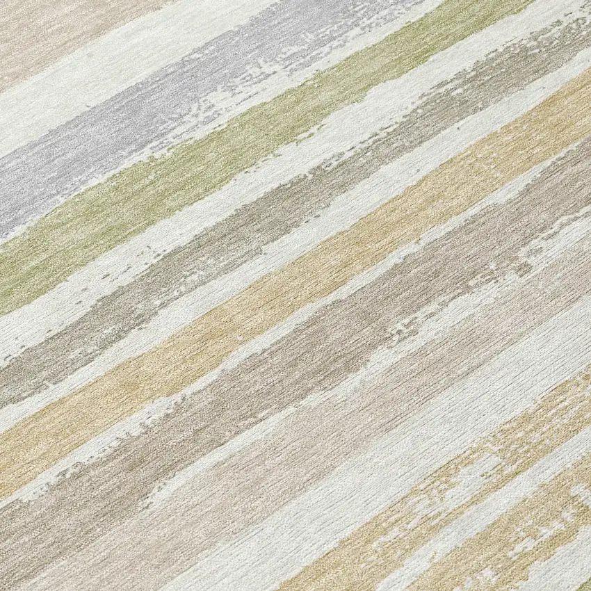 Ivory Beige And Green Striped Washable Indoor Outdoor Area Rug Photo 7