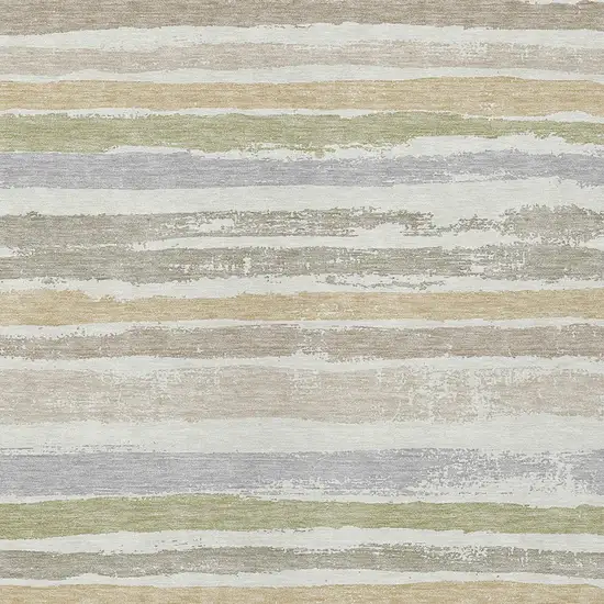 Ivory Beige And Green Striped Washable Indoor Outdoor Area Rug Photo 5