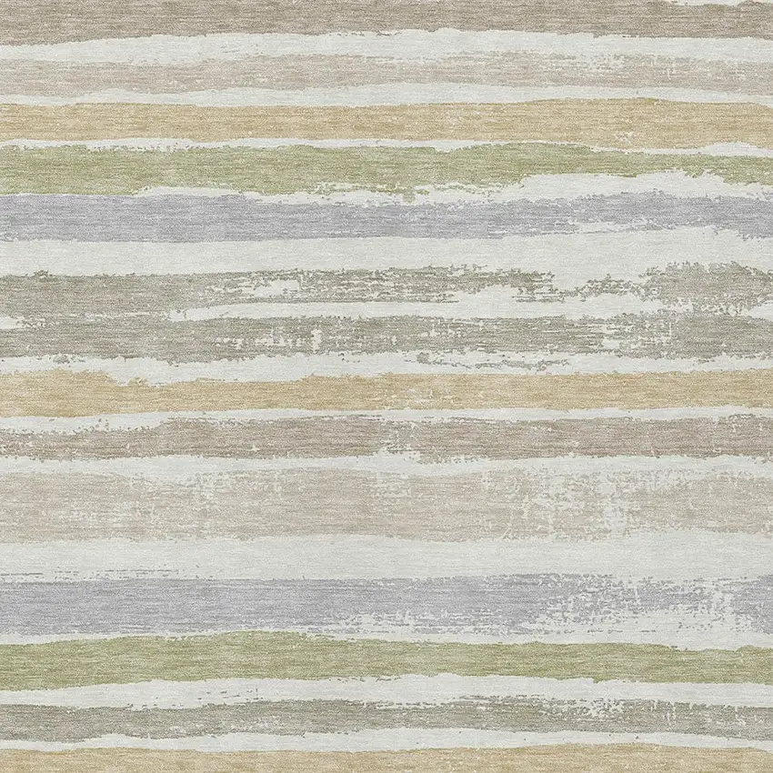 Ivory Beige And Green Striped Washable Indoor Outdoor Area Rug Photo 5