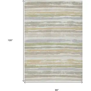 Photo of Ivory Beige And Green Striped Washable Indoor Outdoor Area Rug