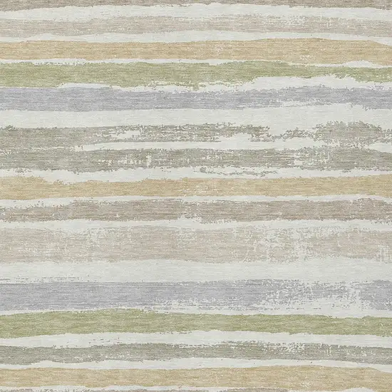 Ivory Beige And Green Striped Washable Indoor Outdoor Area Rug Photo 5