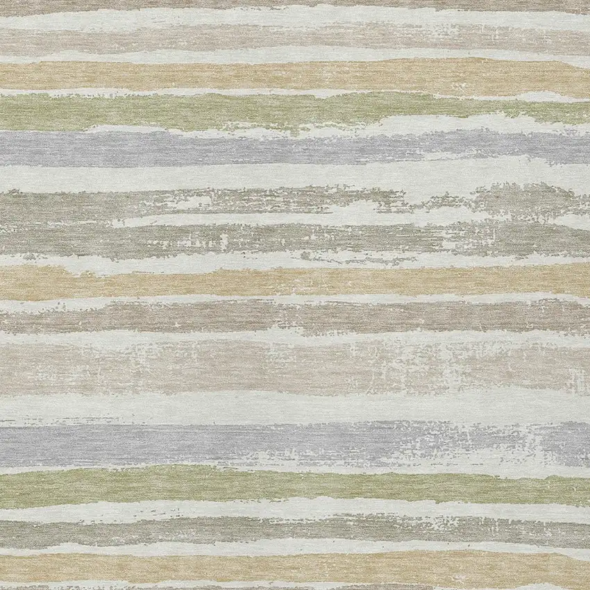 Ivory Beige And Green Striped Washable Indoor Outdoor Area Rug Photo 5