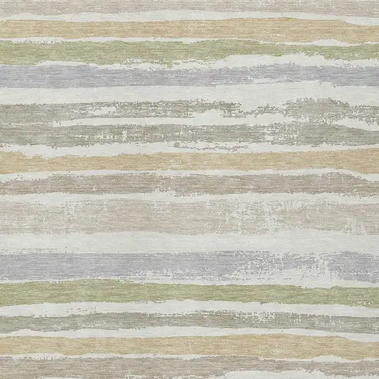 Ivory Beige And Green Striped Washable Indoor Outdoor Area Rug Photo 5