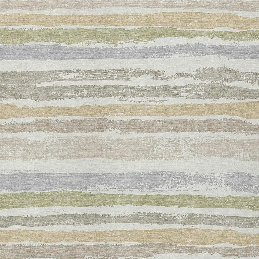 Ivory Beige And Green Striped Washable Indoor Outdoor Area Rug Photo 5