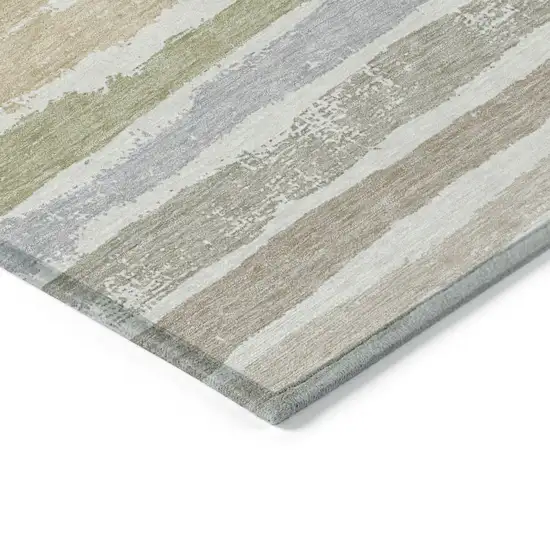 Ivory Beige And Green Striped Washable Indoor Outdoor Area Rug Photo 4