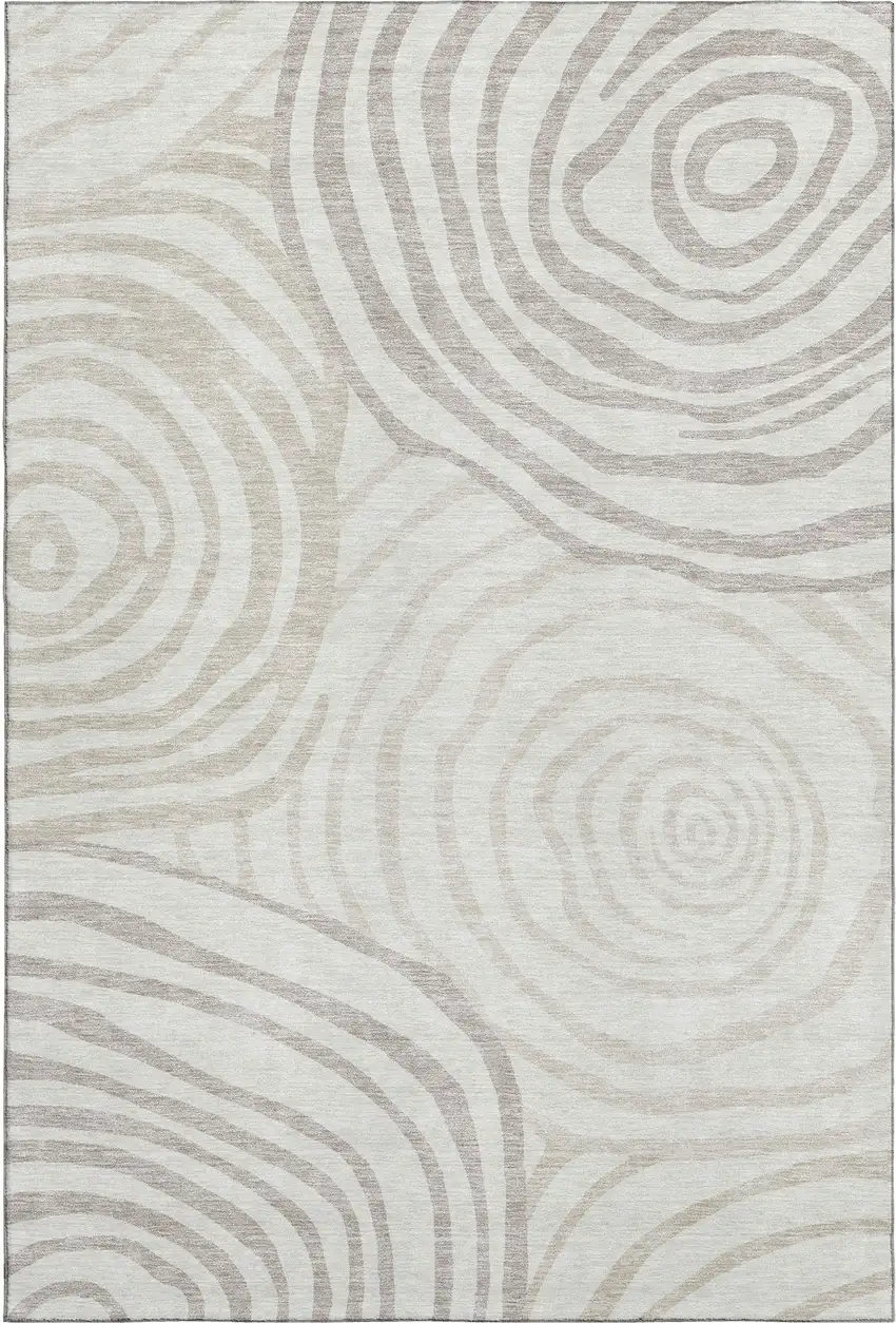 Ivory Beige And Khaki Abstract Washable Area Rug With UV Protection Photo 1