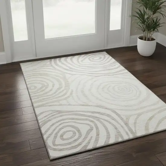 Ivory Beige And Khaki Abstract Washable Area Rug With UV Protection Photo 2