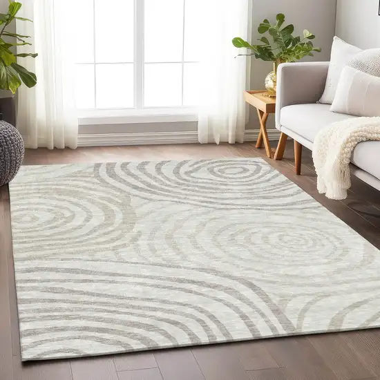 Ivory Beige And Khaki Abstract Washable Area Rug With UV Protection Photo 5