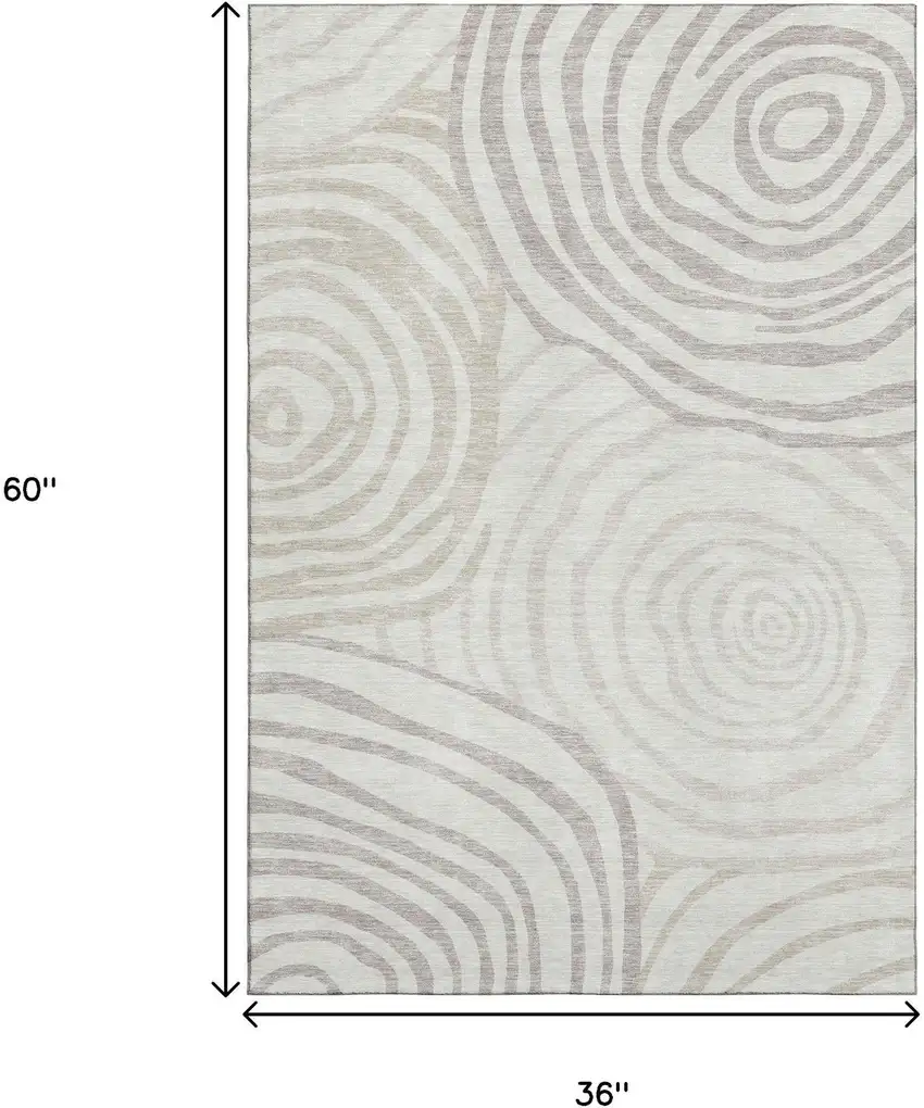 Ivory Beige And Khaki Abstract Washable Area Rug With UV Protection Photo 3
