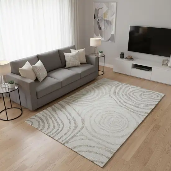 Ivory Beige And Khaki Abstract Washable Area Rug With UV Protection Photo 2