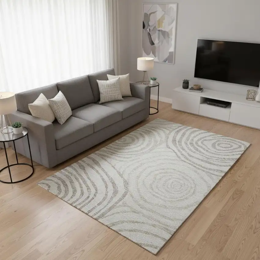 Ivory Beige And Khaki Abstract Washable Area Rug With UV Protection Photo 2