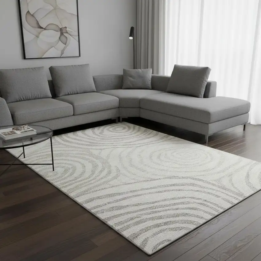 Ivory Beige And Khaki Abstract Washable Area Rug With UV Protection Photo 2