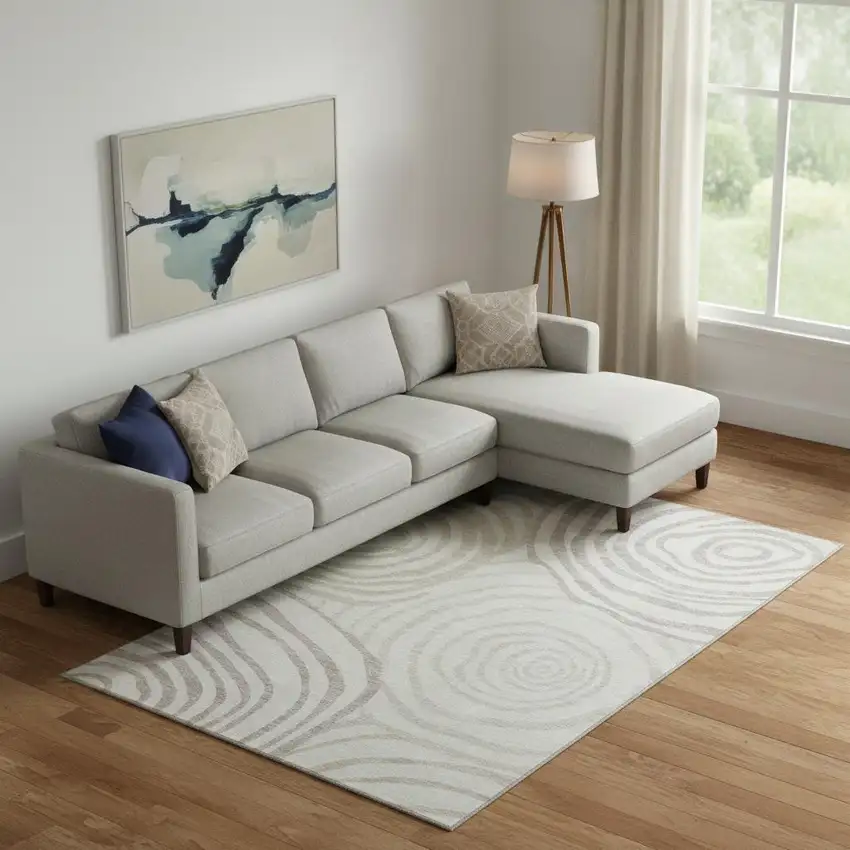 Ivory Beige And Khaki Abstract Washable Area Rug With UV Protection Photo 1