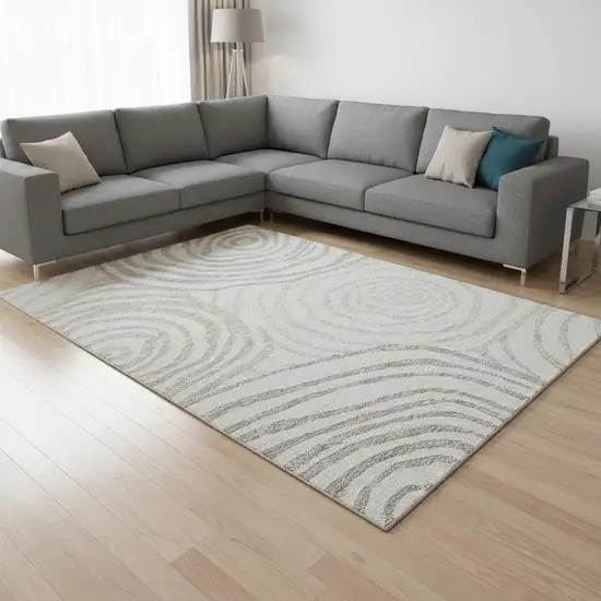 Ivory Beige And Khaki Abstract Washable Area Rug With UV Protection Photo 2