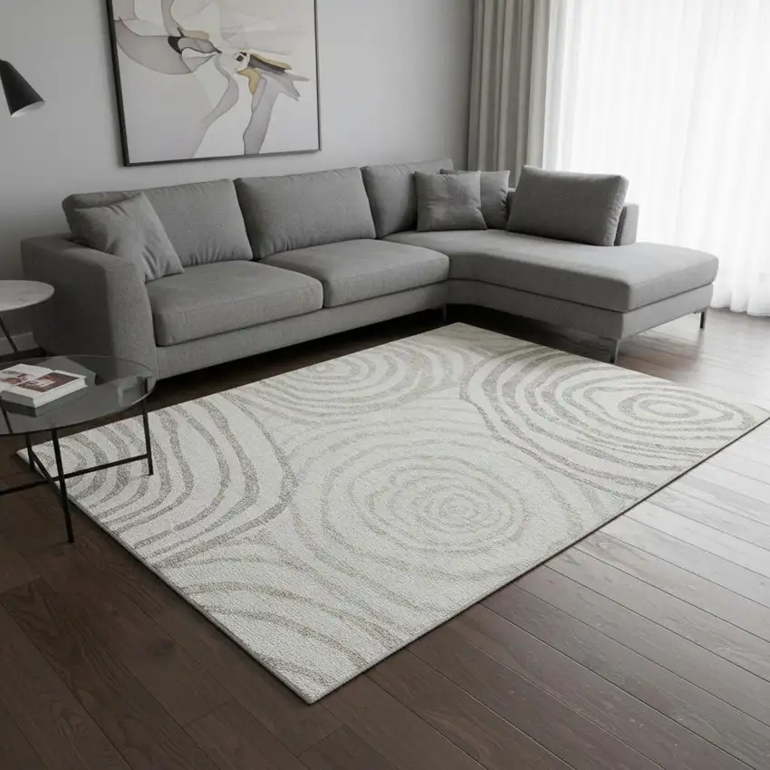 Ivory Beige And Khaki Abstract Washable Area Rug With UV Protection Photo 2
