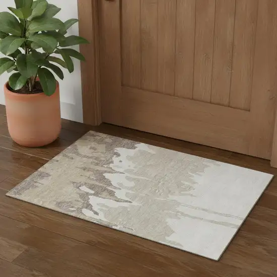 Ivory Beige And Khaki Abstract Washable Area Rug With UV Protection Photo 1