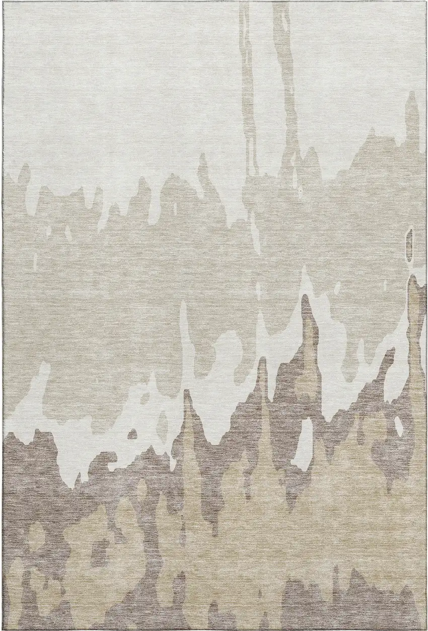 Ivory Beige And Khaki Abstract Washable Area Rug With UV Protection Photo 6