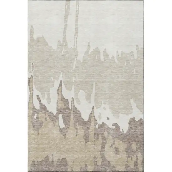 Ivory Beige And Khaki Abstract Washable Area Rug With UV Protection Photo 3