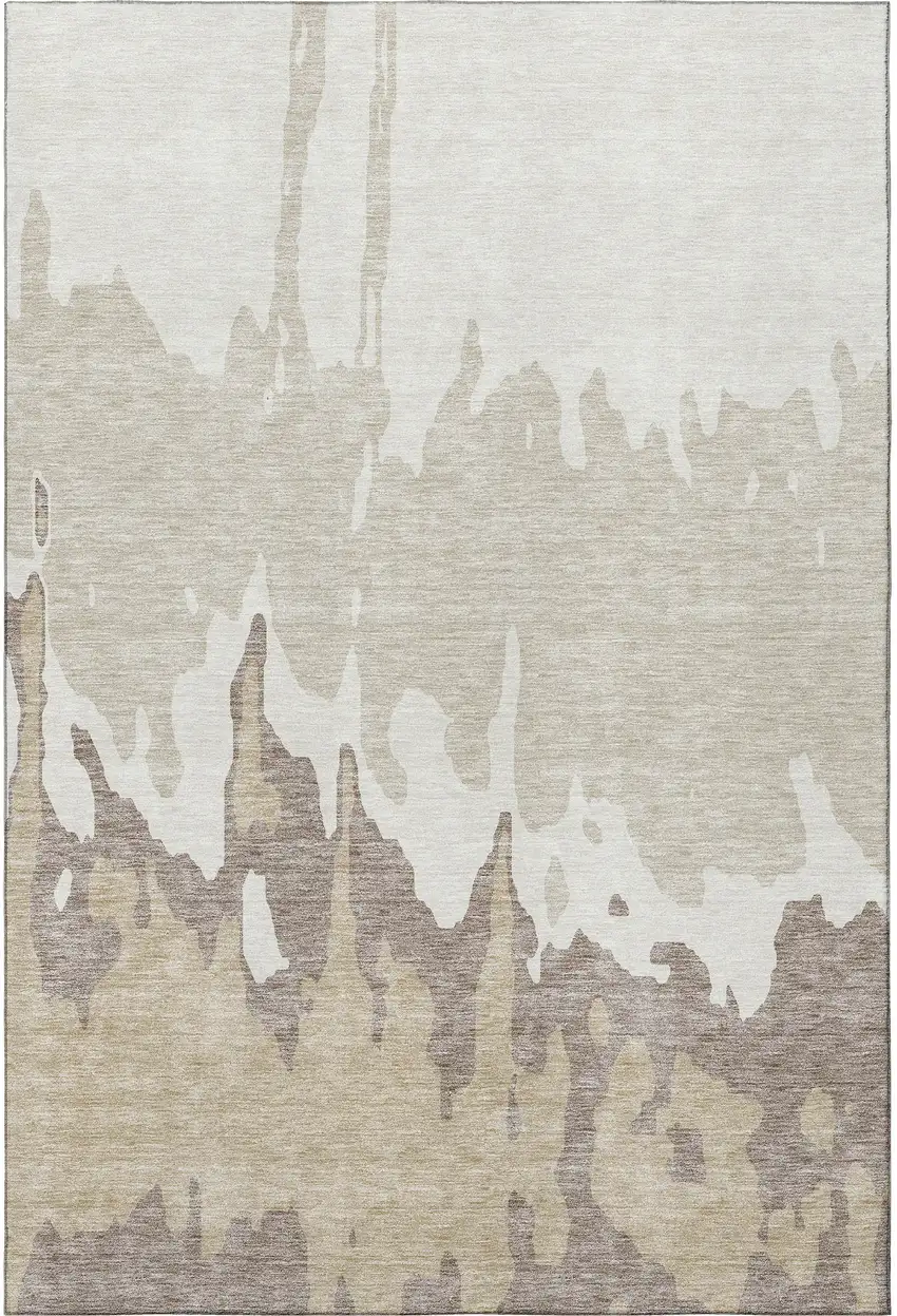 Ivory Beige And Khaki Abstract Washable Area Rug With UV Protection Photo 3