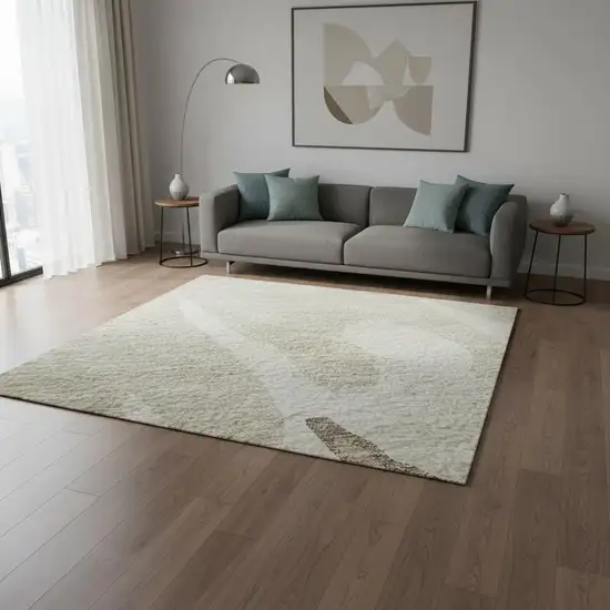 Ivory Beige And Khaki Abstract Washable Area Rug With UV Protection Photo 2