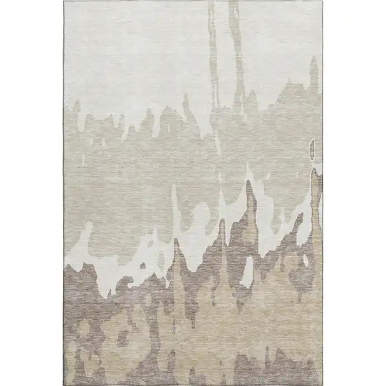 Ivory Beige And Khaki Abstract Washable Area Rug With UV Protection Photo 5
